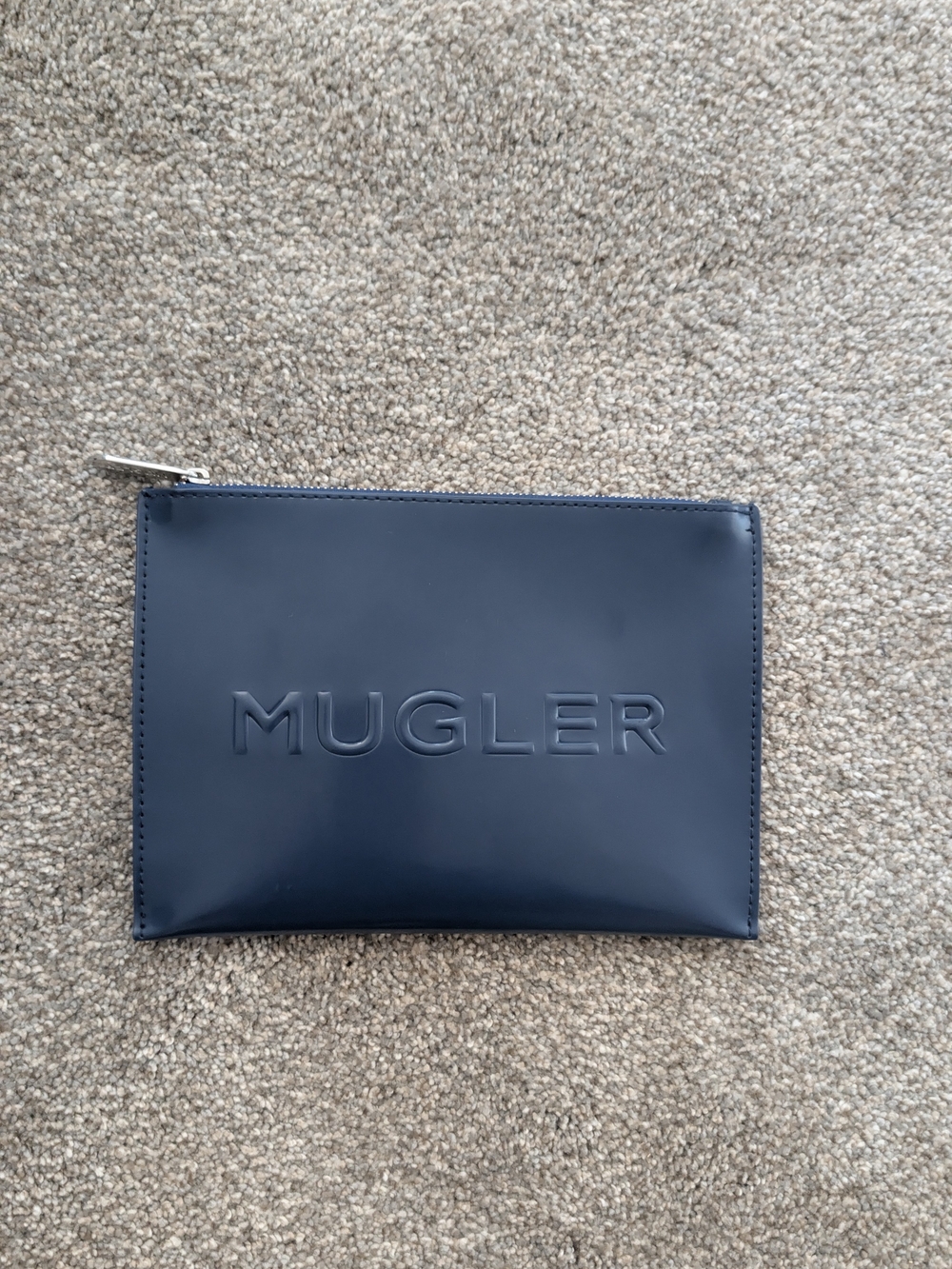 Mugler Navy Embossed Logo Toiletry Pouch